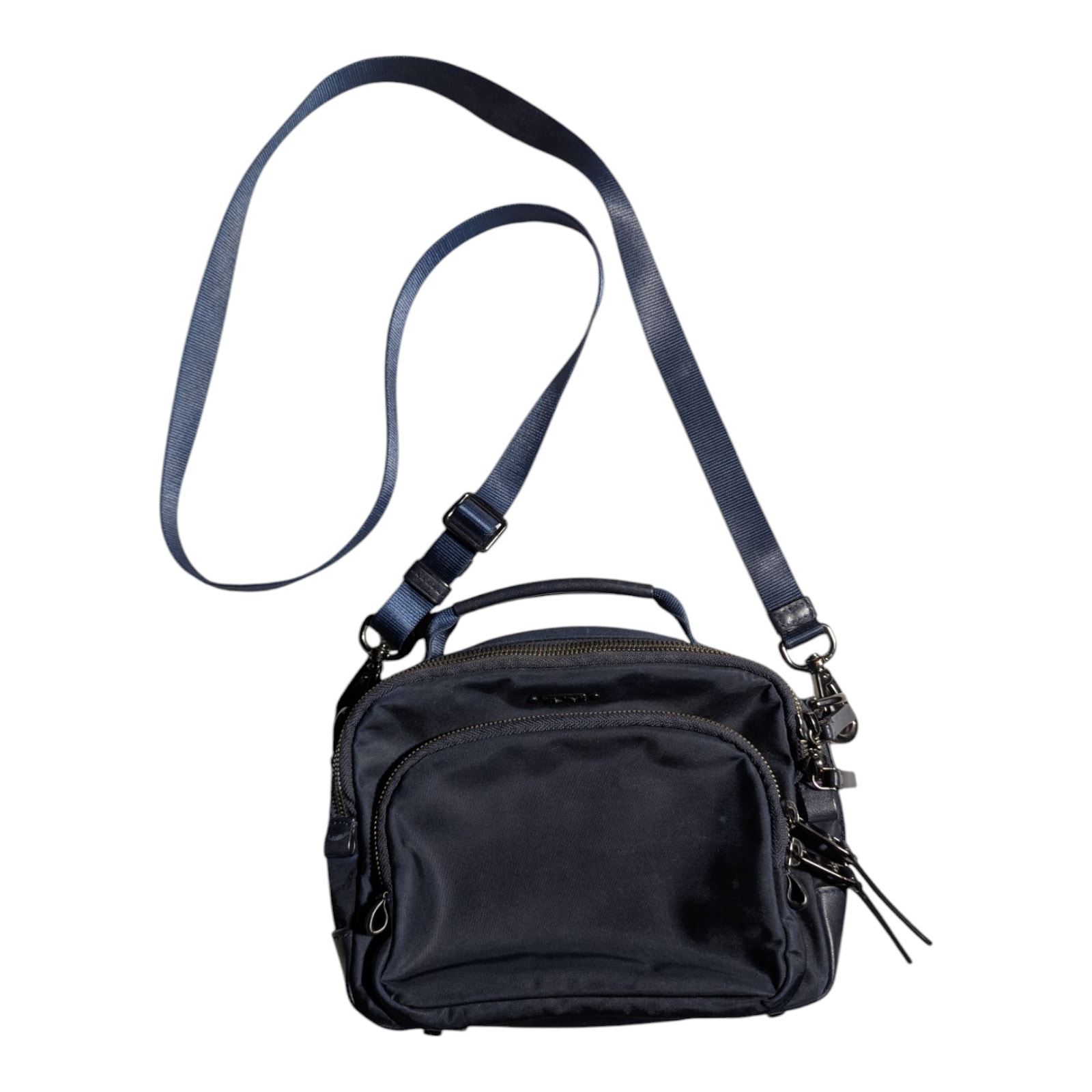 Tumi Voyageur Troy Navy Blue Nylon Leather Trim Adjustable Crossbody Travel Bag