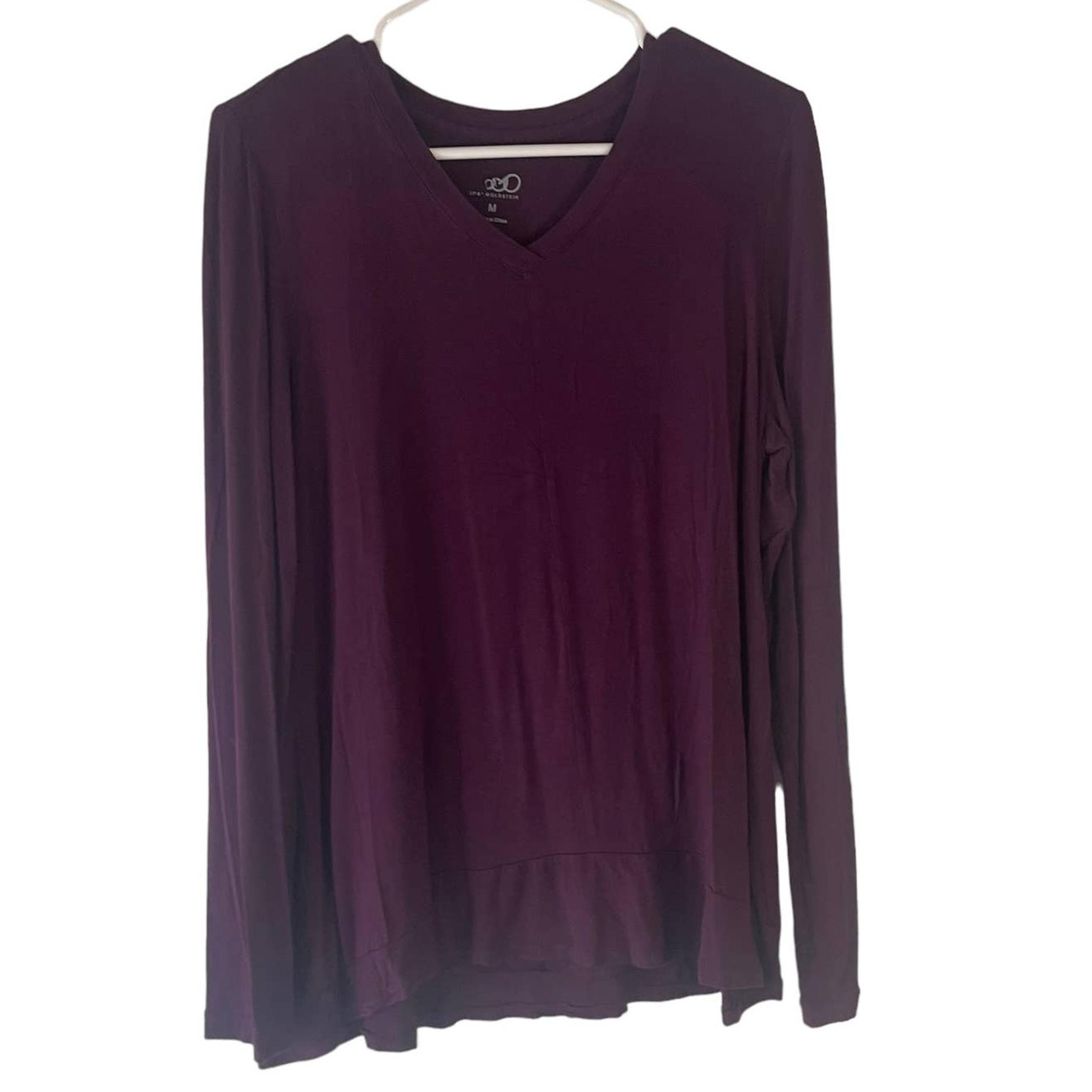 LOGO Lori Goldstein Women's Size Medium Dark Purple Long Sleeve Soft V Neck Top