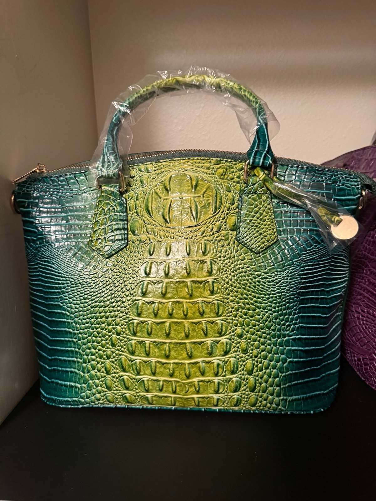 Lime/Dark Green mix crocodile handbag