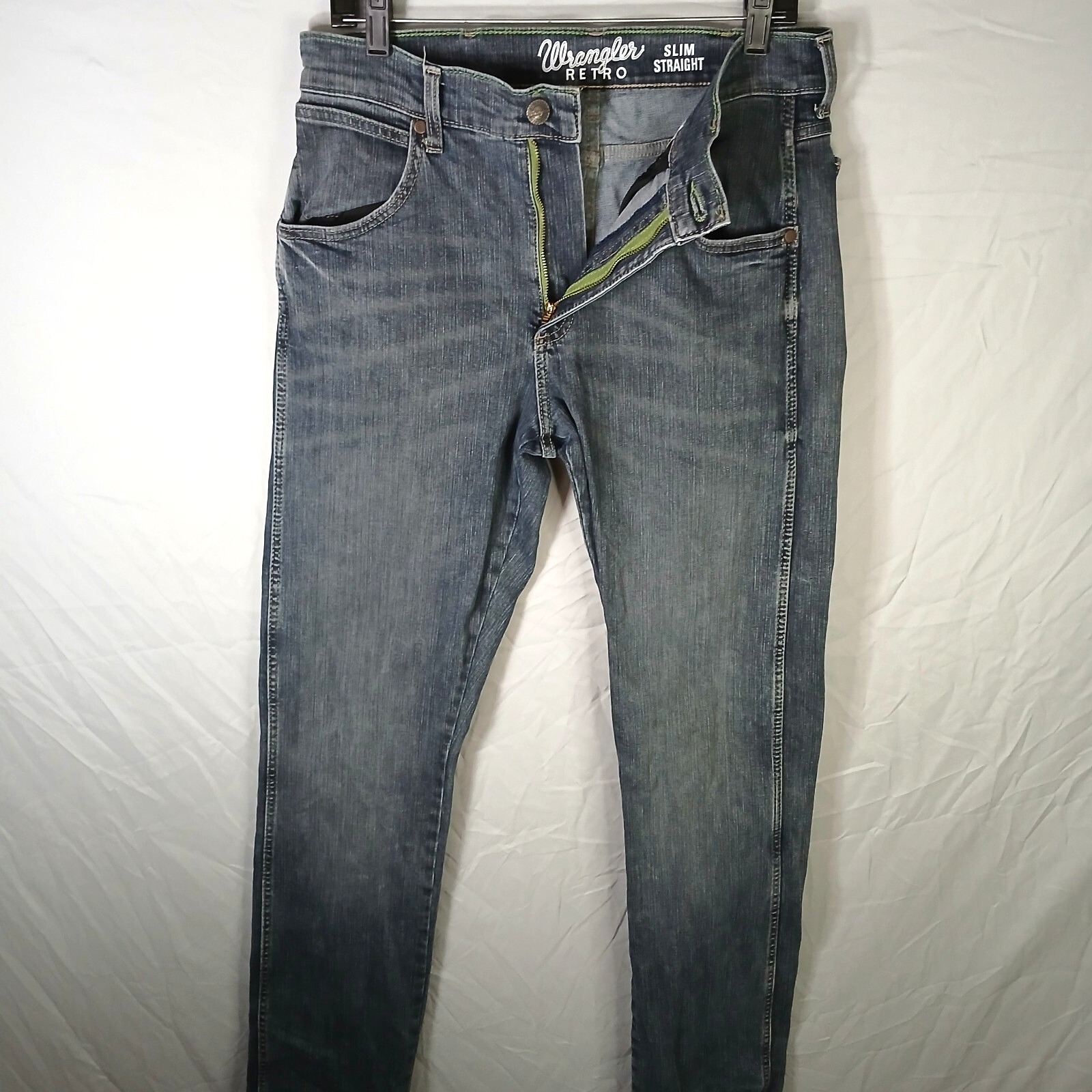 Wrangler Retro Slim Straight Blue Jeans Mens 31x34 Cowboy Rodeo Western JC59