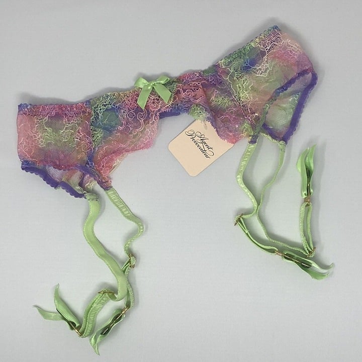 Agent Provocateur Phoenix Multi Rainbow Pastel Suspender AP3 Medium NWT 250