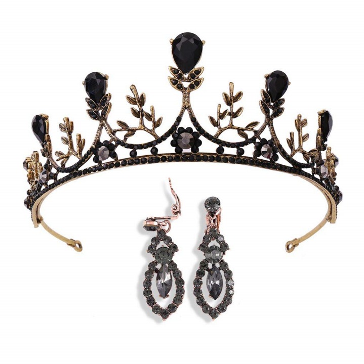 Bride Crystal Wedding Crowns Earrings Tiaras Queen Bridal Headband Black Wedding