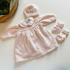 Bebebo Italian Wool Peach Knit 3 Piece Dress Set • 0-3m