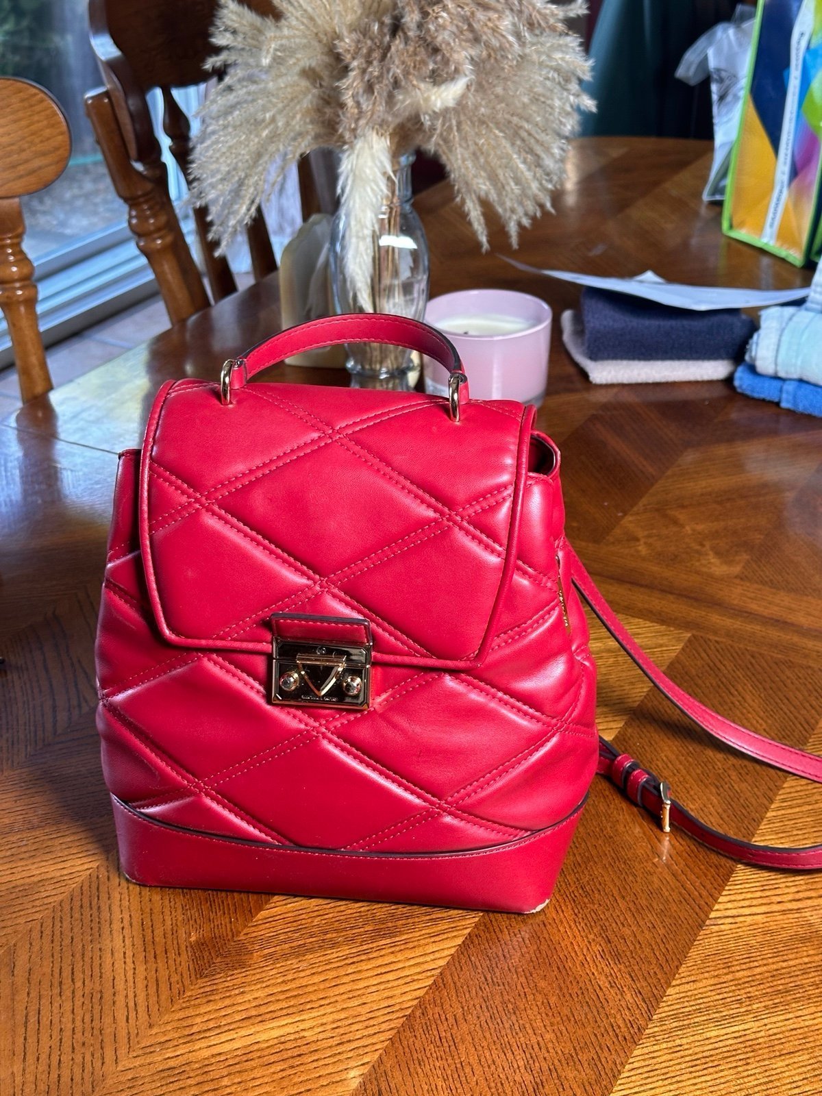 Michael Kors Serena quilted flap backpack in chili red