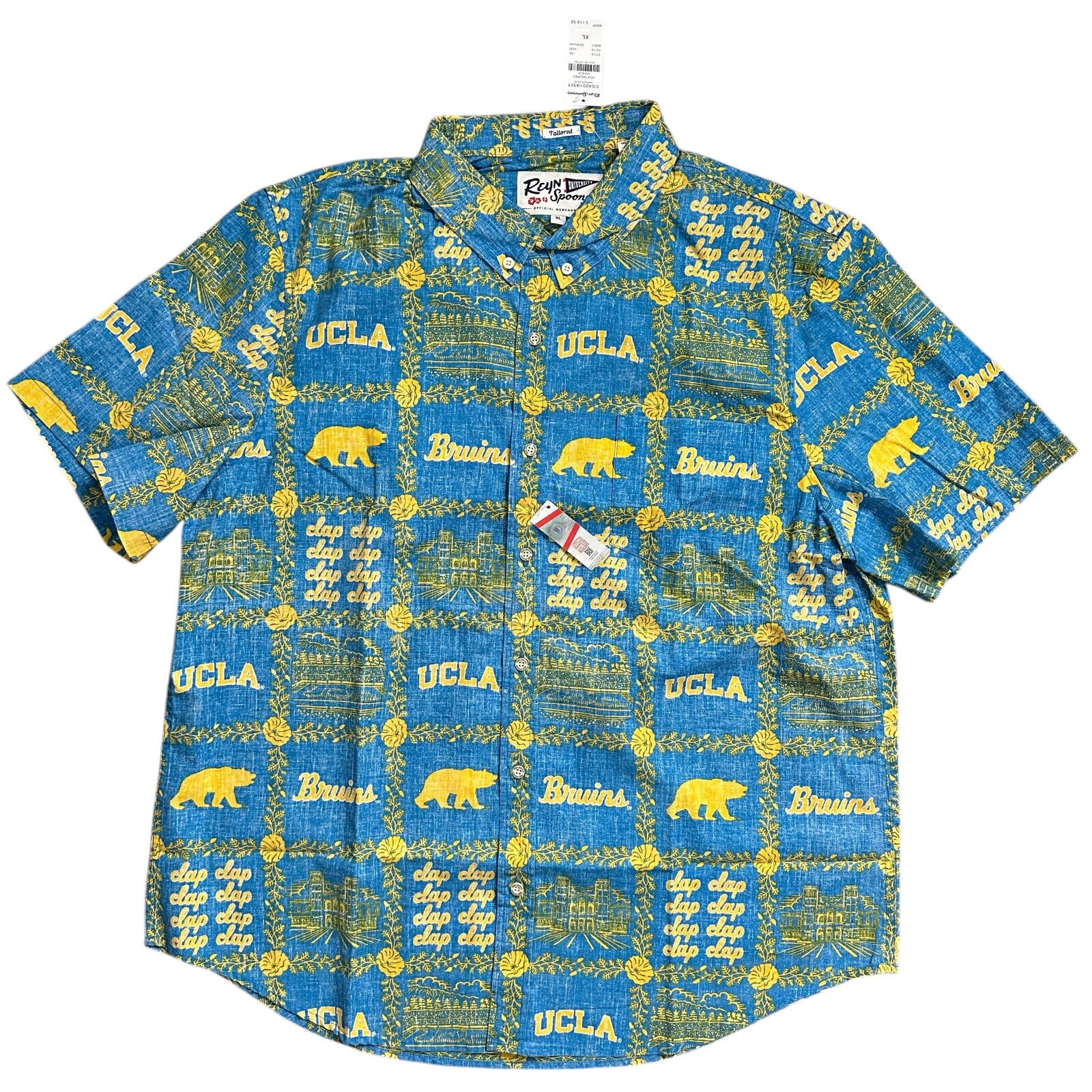 NWT Reyn Spooner University of California UCLA Tailored Hawaiian Button Shirt XL
