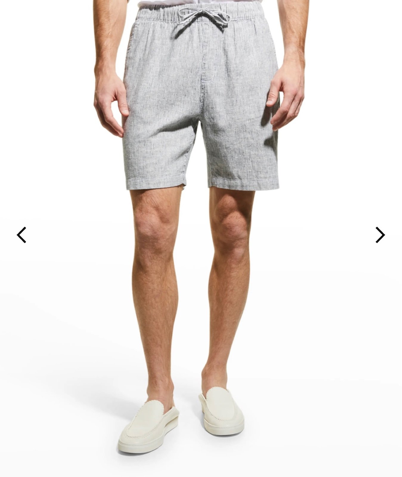 Onia Mens Micro Stripe Tom Cargo Linen Drawstring Shorts Size Large Blue White.