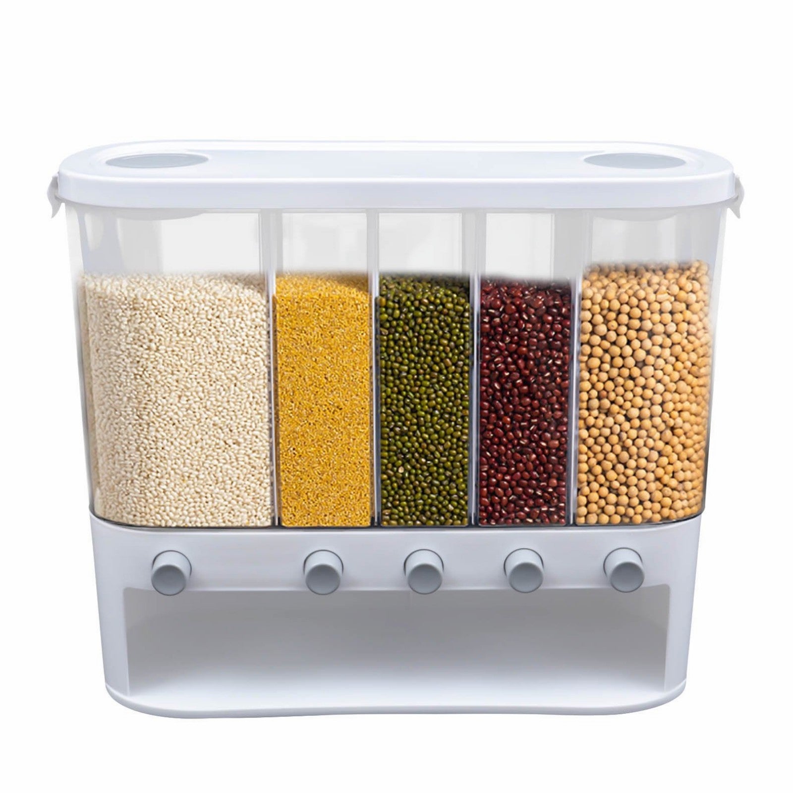 5 Grid Dry Food Dispenser Rice Container Bulk Food Storage Grain Canisters