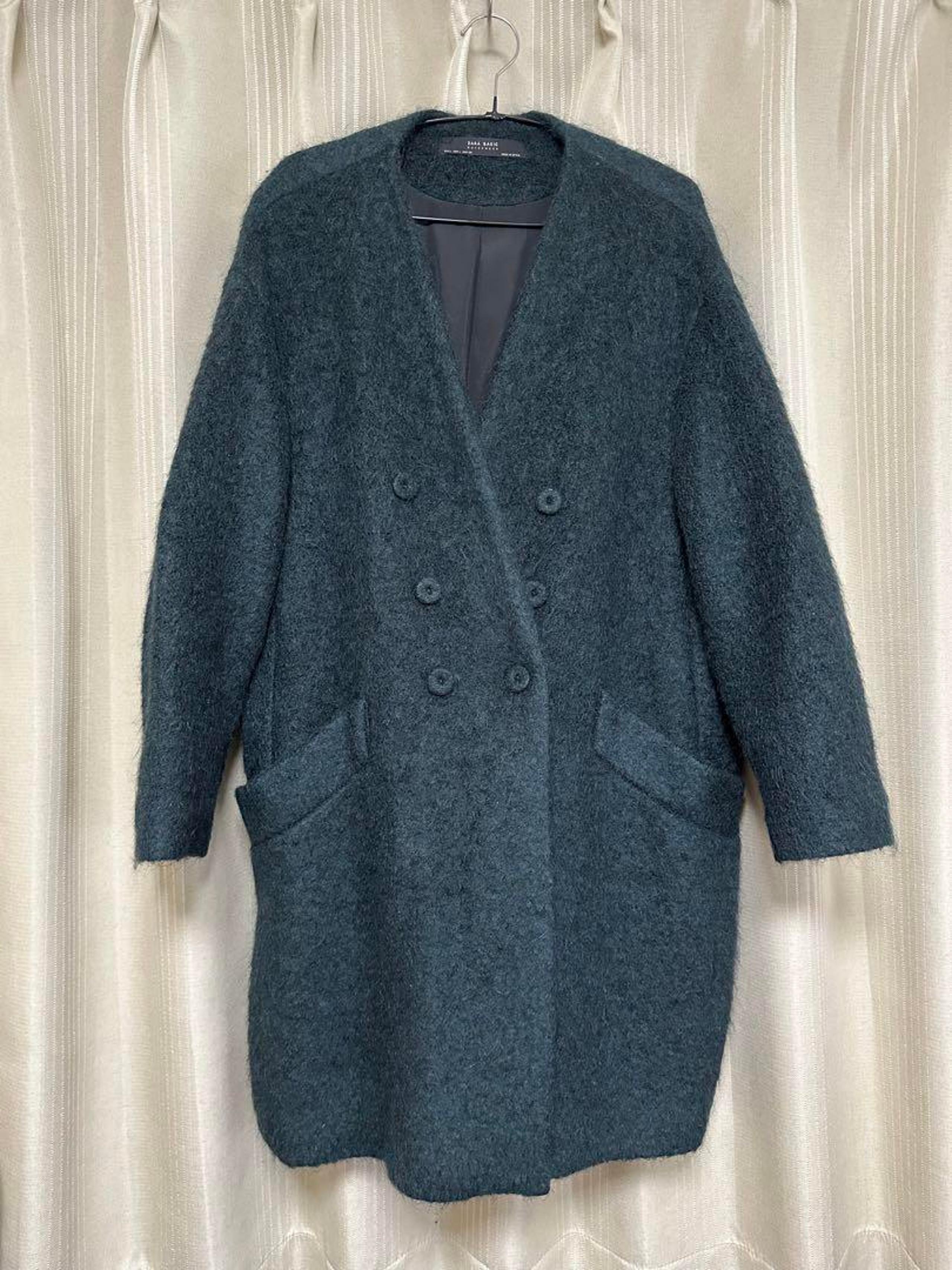 ZARA Women's L Dark Green Double-Breasted Long Coat