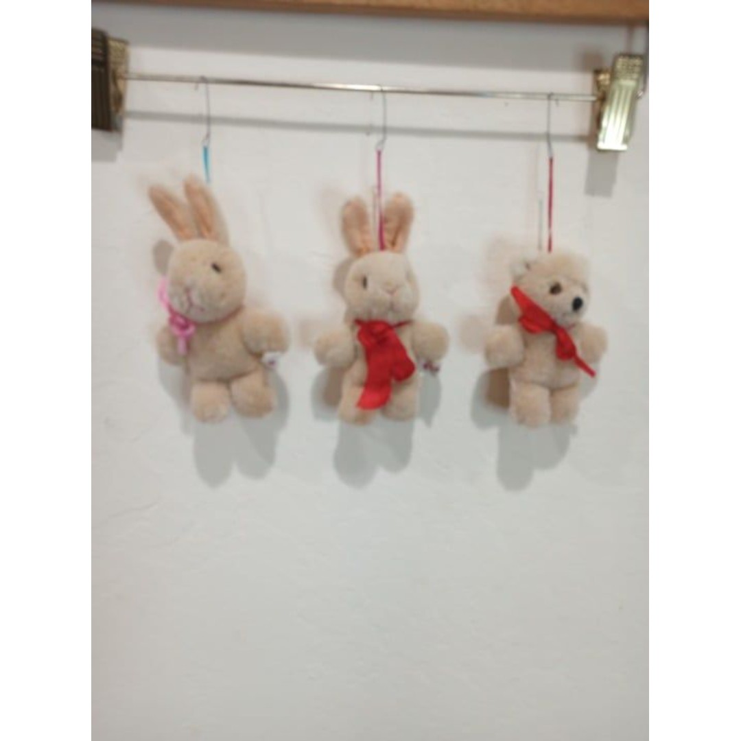 Vintage 60's Mohair Rabbit Bear Ornaments - Set of 3