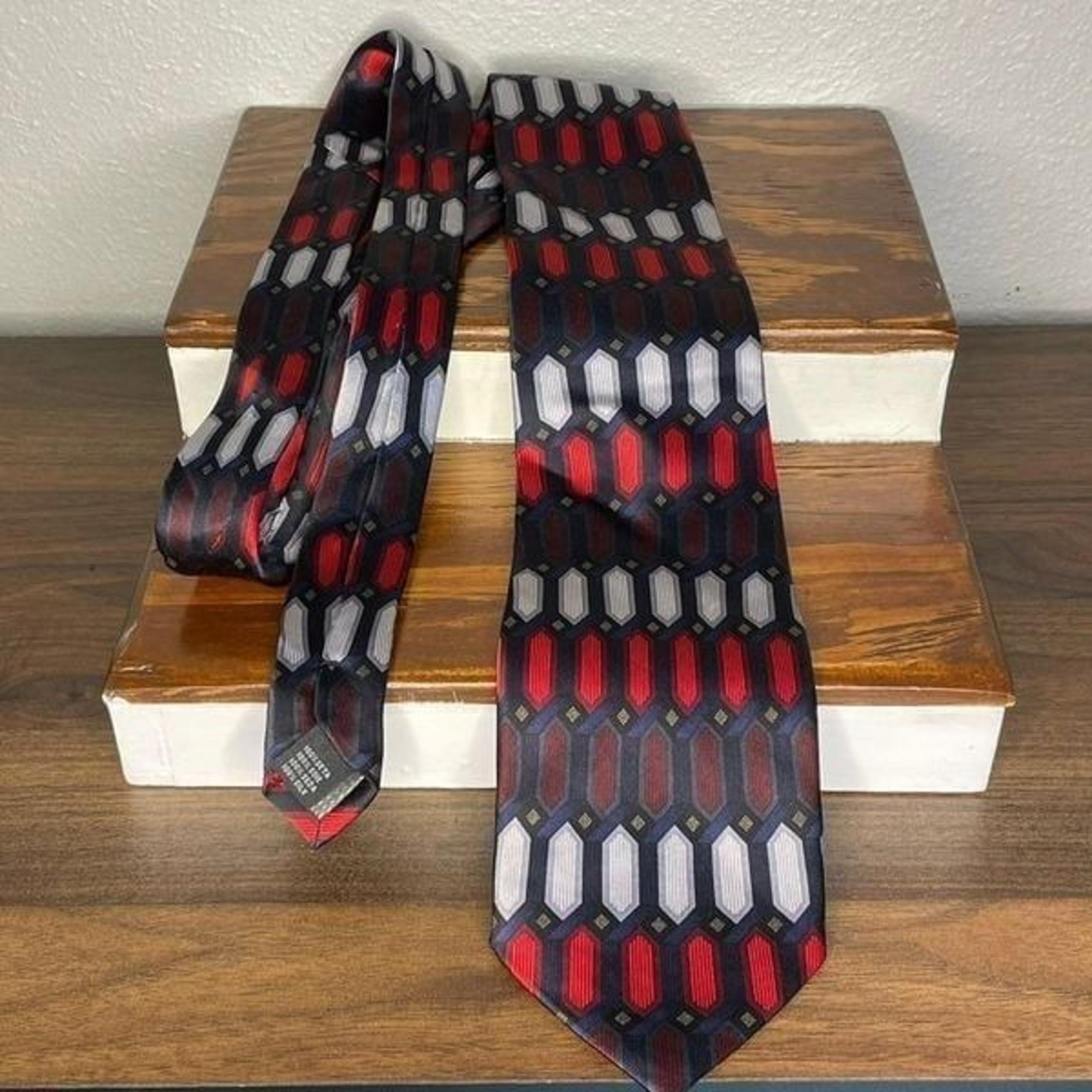 Alexander Julian Colours Silk Tie Red White Silver Black Blue