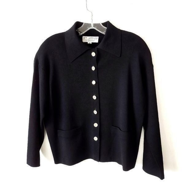 St. John Collection 10 Sweater Black Button Front Long Sleeve By Marie Gray
