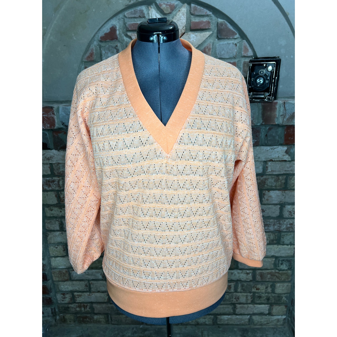 sweater v neck pullover lace orange 1960s 1970s