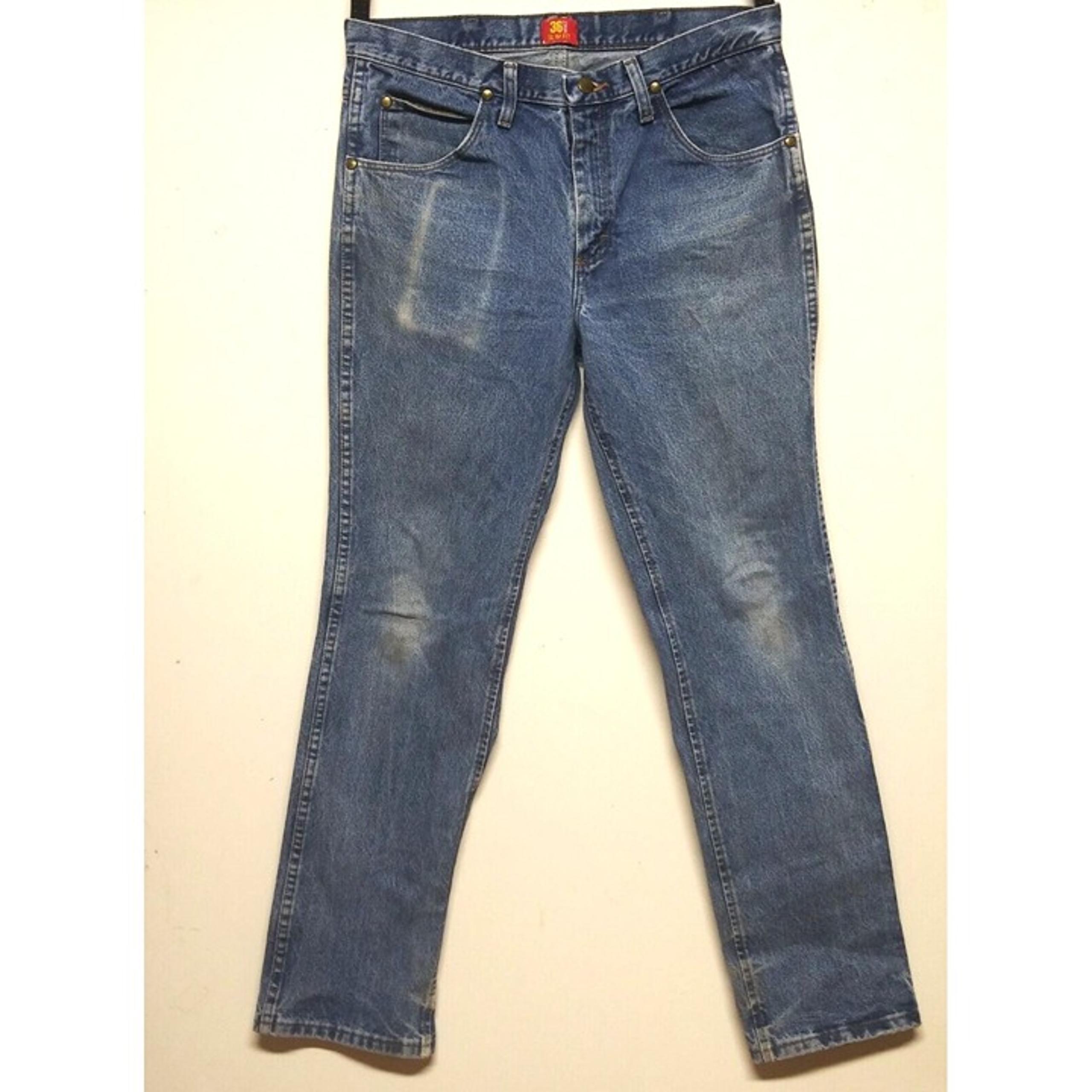 Wrangler 36MWZ Jeans SLIM FIT Mens 33x32 Straight leg blue distressed med wash