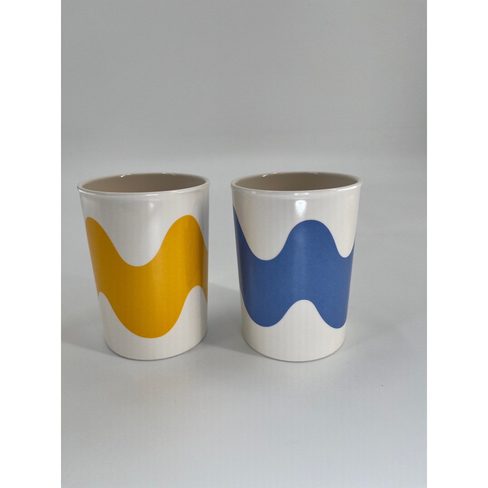 Marimekko Lokki Picnic Mug Set of 2 Melamine Drinking Cup Yellow Blue White