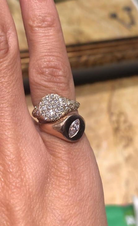 18K Solid gold signet pinky ring pave with 1.5 carat round natural diamonds