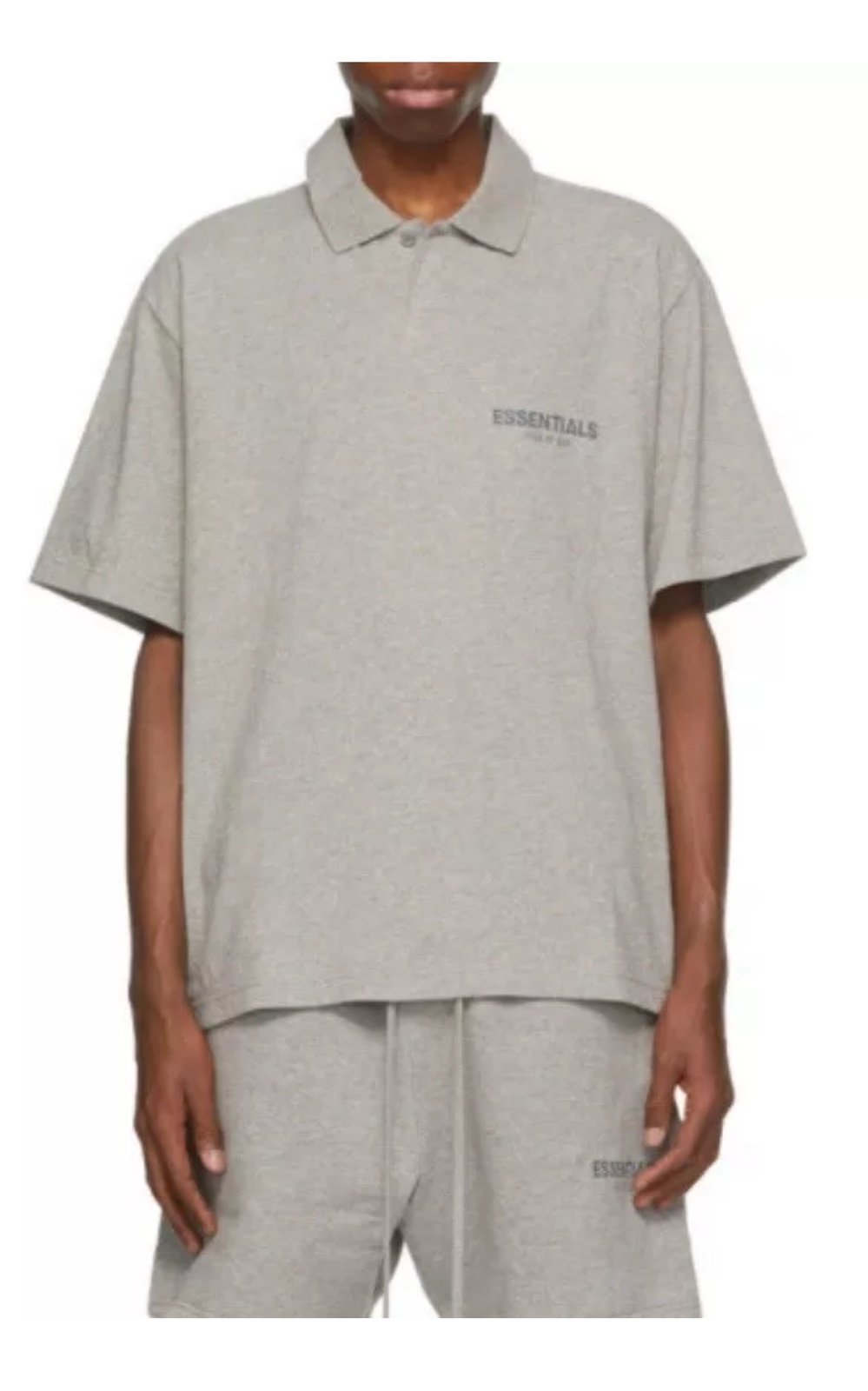 Fear of God Essentials Grey Logo Short Sleeve Polo Men’s Size M Heather Grey