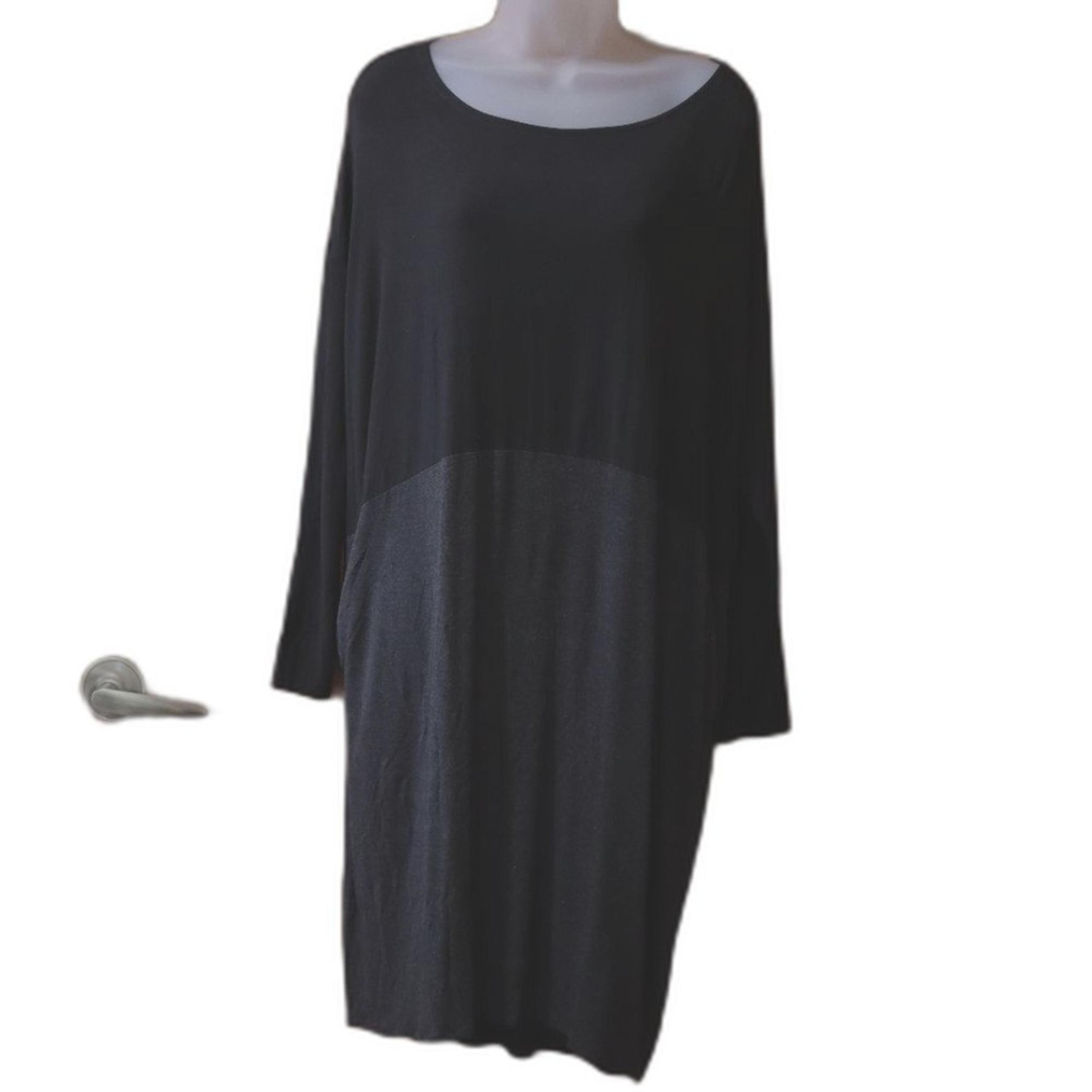 Eileen Fisher Black and Gray Boxy Midi Dress