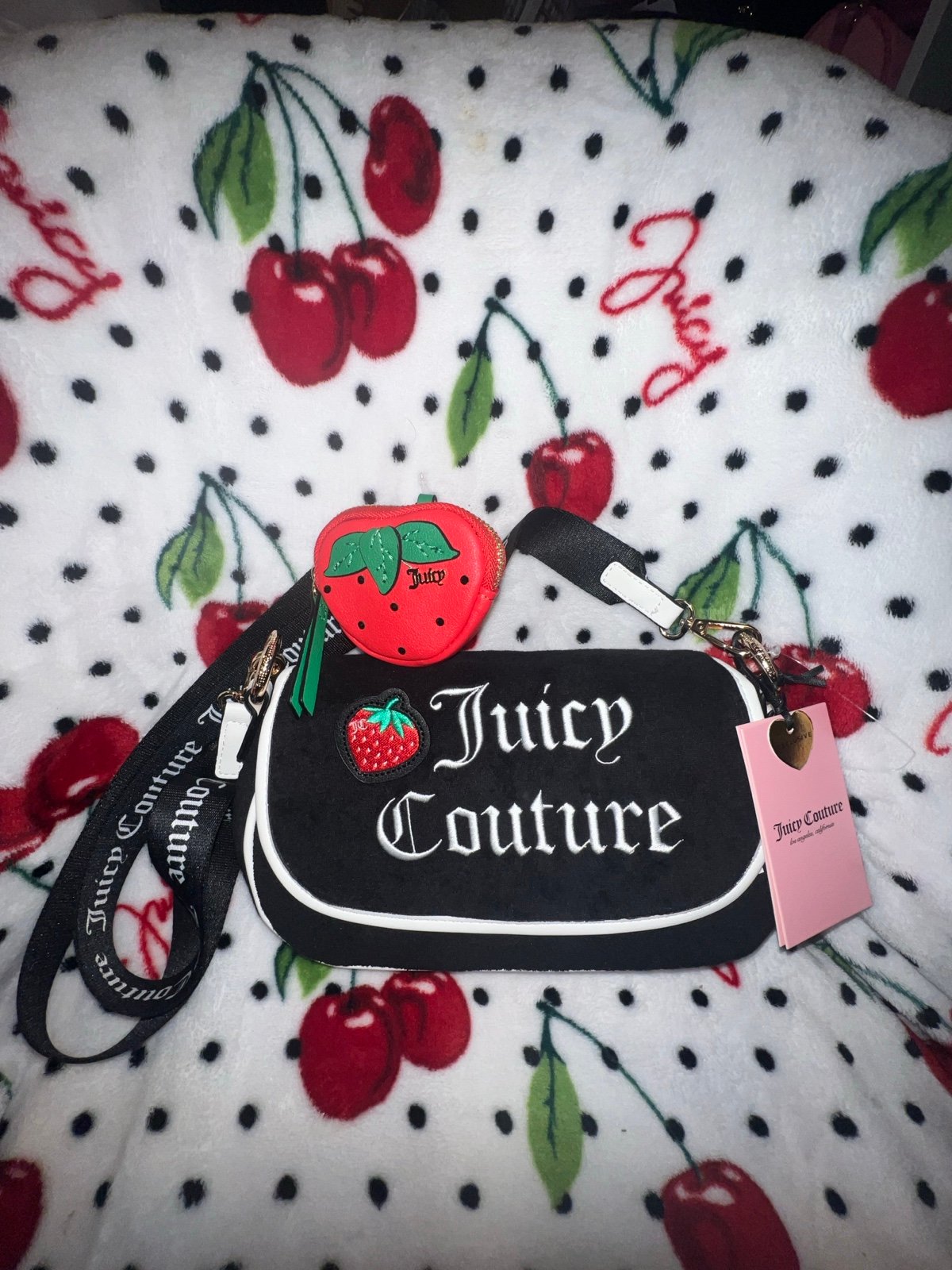 Juicy Couture Strawberry Shoulder Bag with Strawberry Keychain