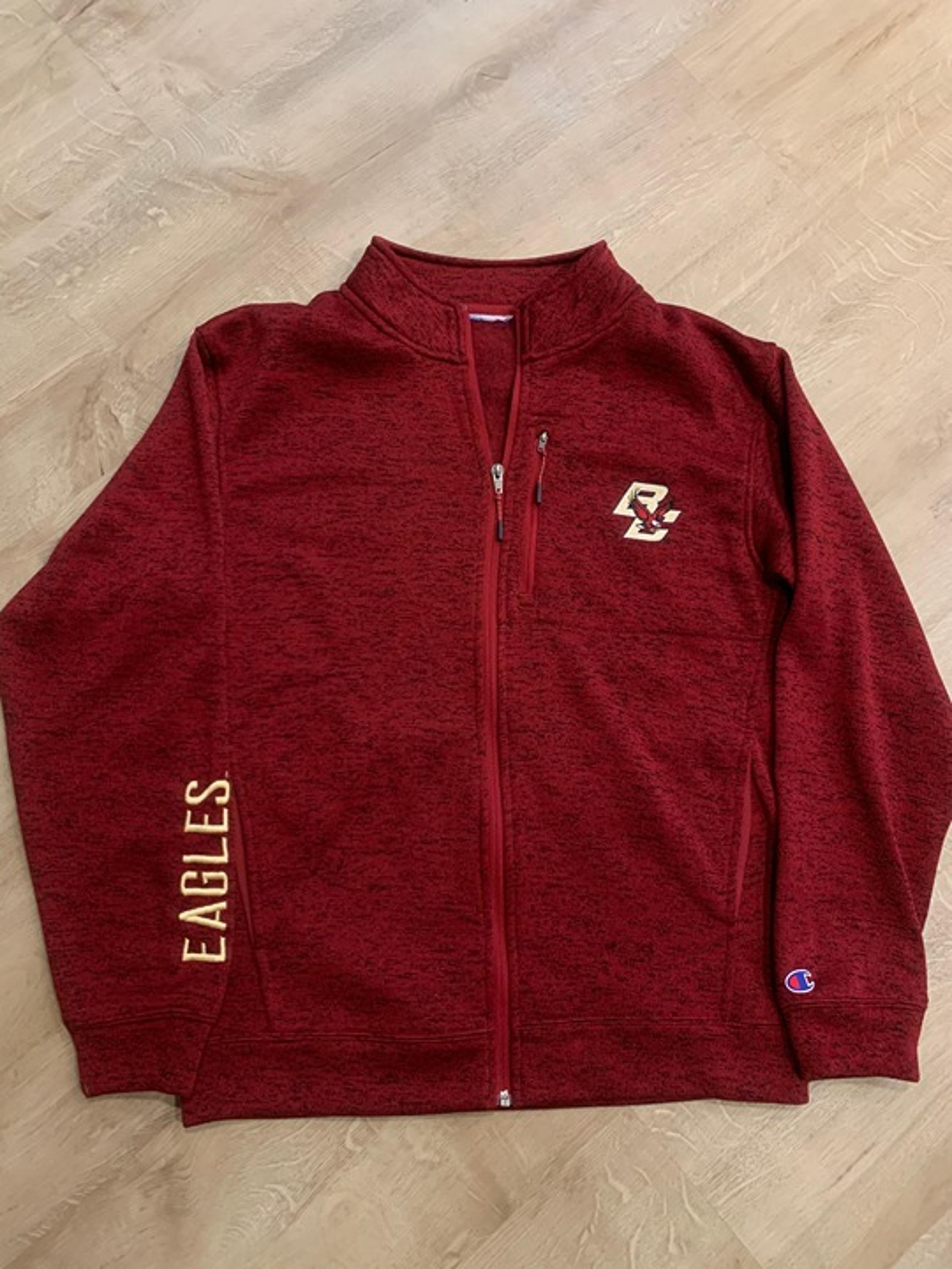 Champion Boston College BC Eagles Men's Large Red Fleece Full Zip Jacket Sweater