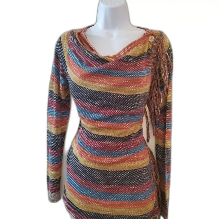 Vintage Women's Scully Knit Cardigan Sweater Multipurpose Top Small Striped Boho