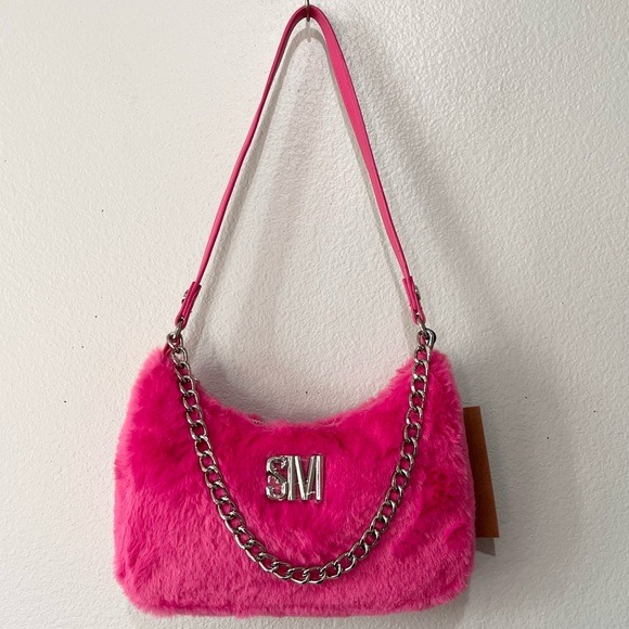STEVE MADDEN- NWT Hot Pink Fur Shoulder Bag with Chain Detail