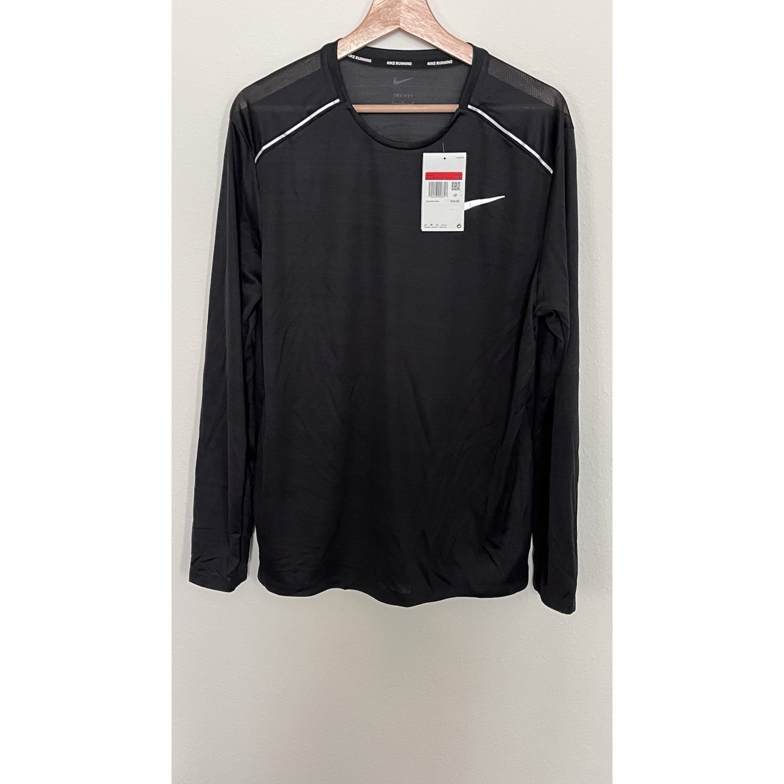 Nike Men's Dri-FIT Miler Size L Running T-Shirt CU0318-010 Black Long Sleeve