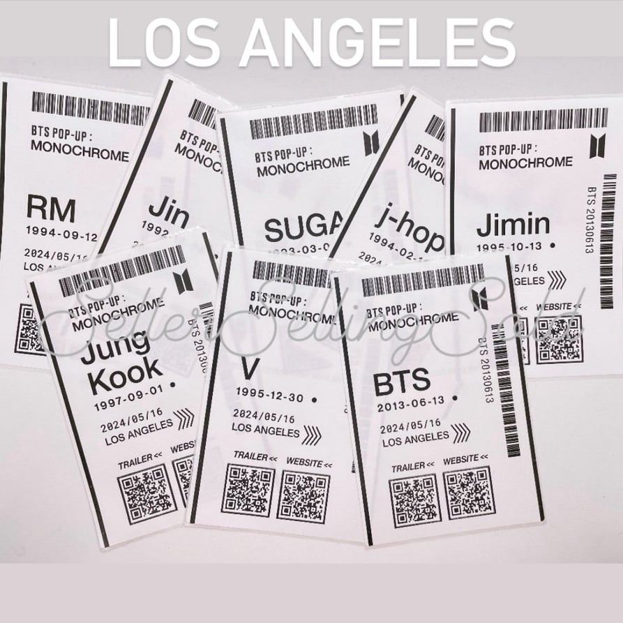BTS Monochrome FULL SET (OT7+BTS) Luggage Tags/Mailing Labels. Includes 8 Total.