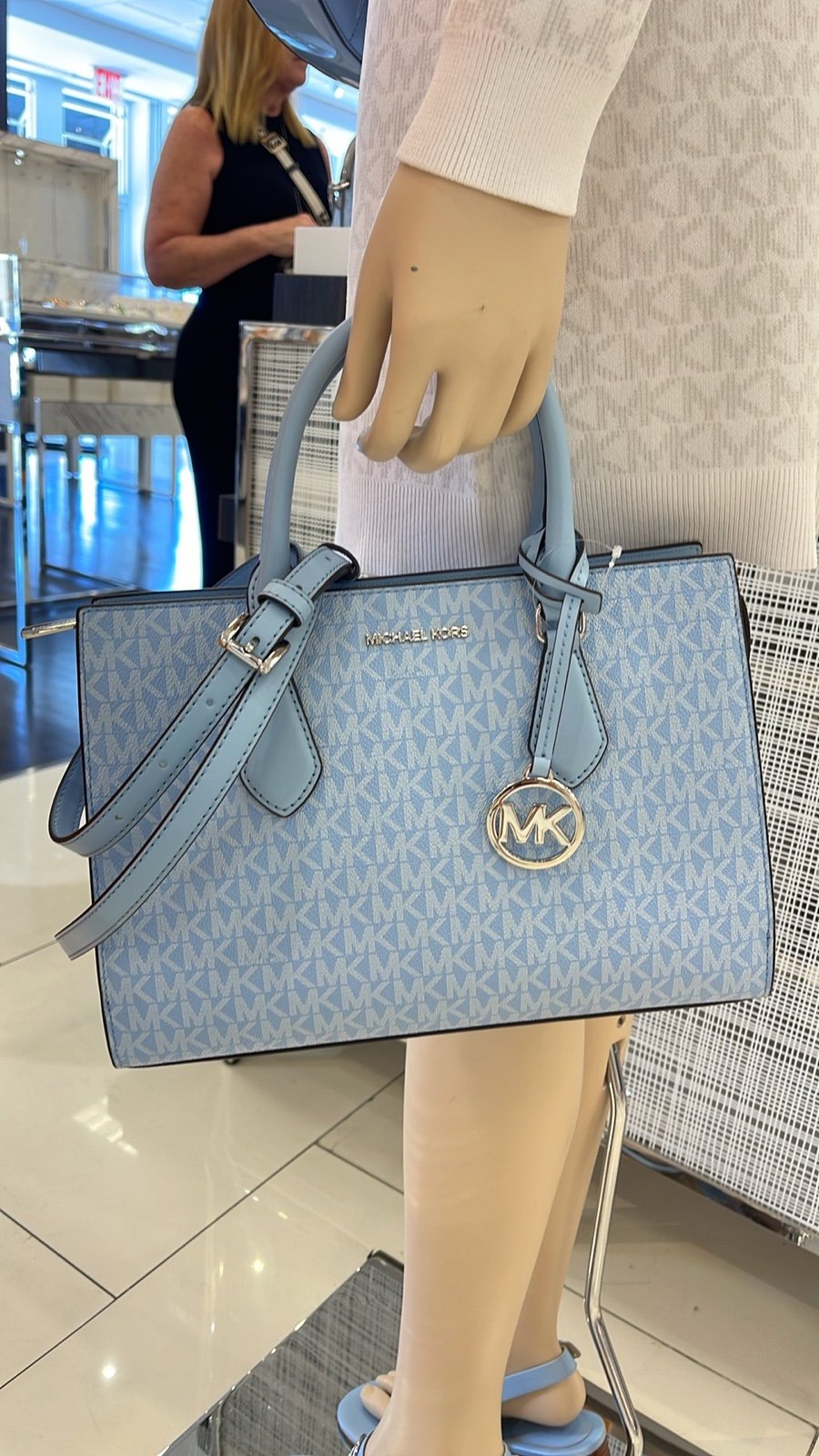 MICHAEL KORS Sheila Medium Logo CZ Satchel Crossbody Bag 
Light Sky
NWT
