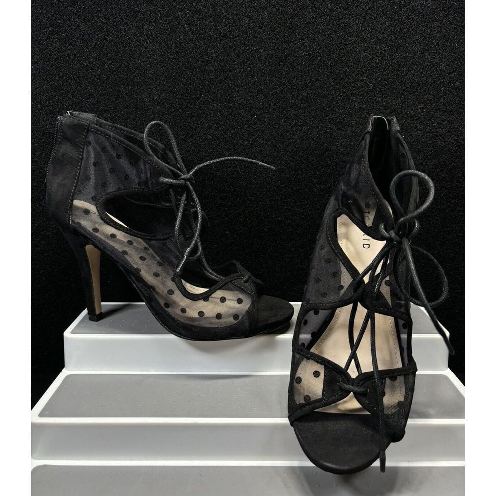 Torrid Black Lace Up High Heel Mesh Polkadot Stiletto Size 9.5 New Without Box