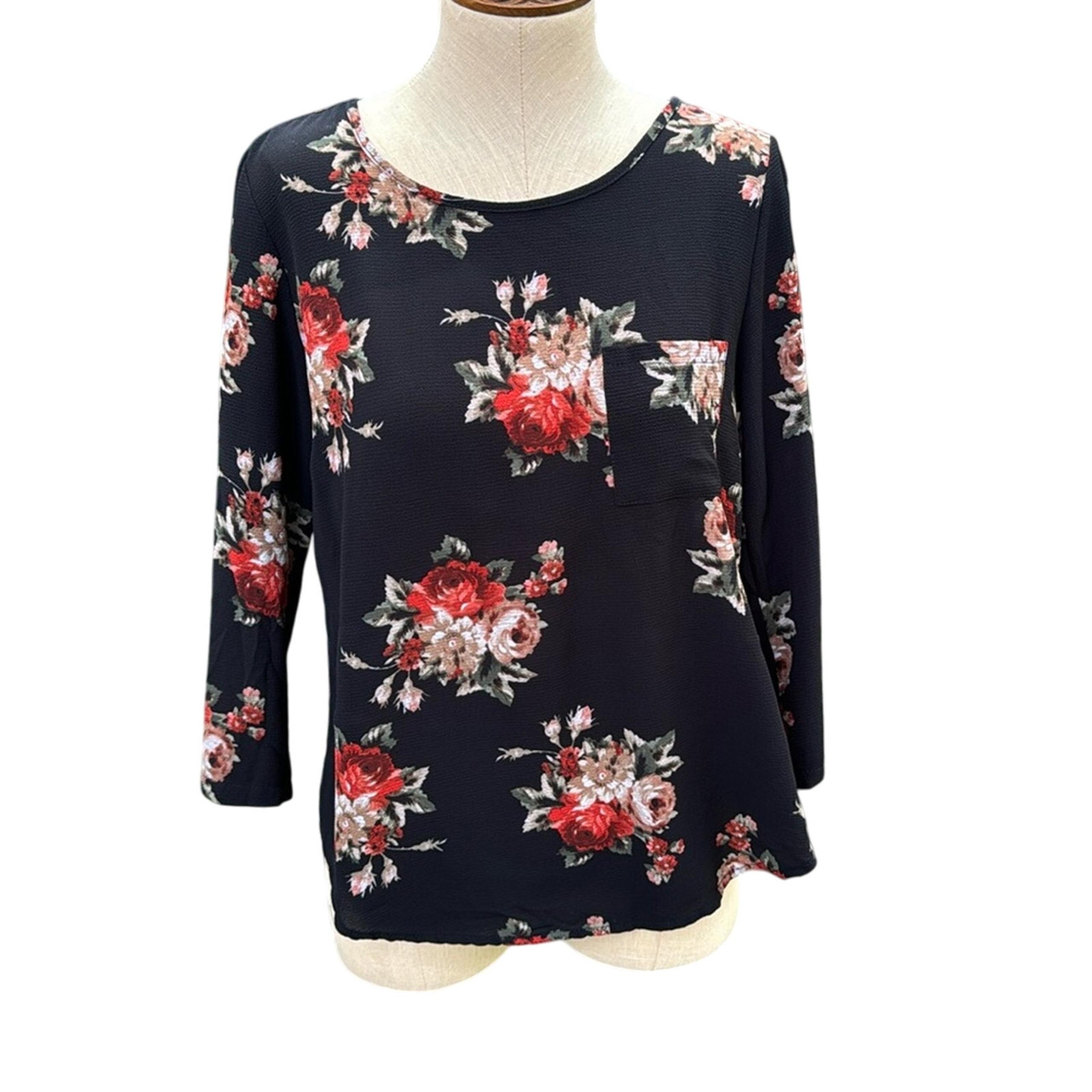 Le Lis Black Floral Chiffon Blouse Women's size Medium