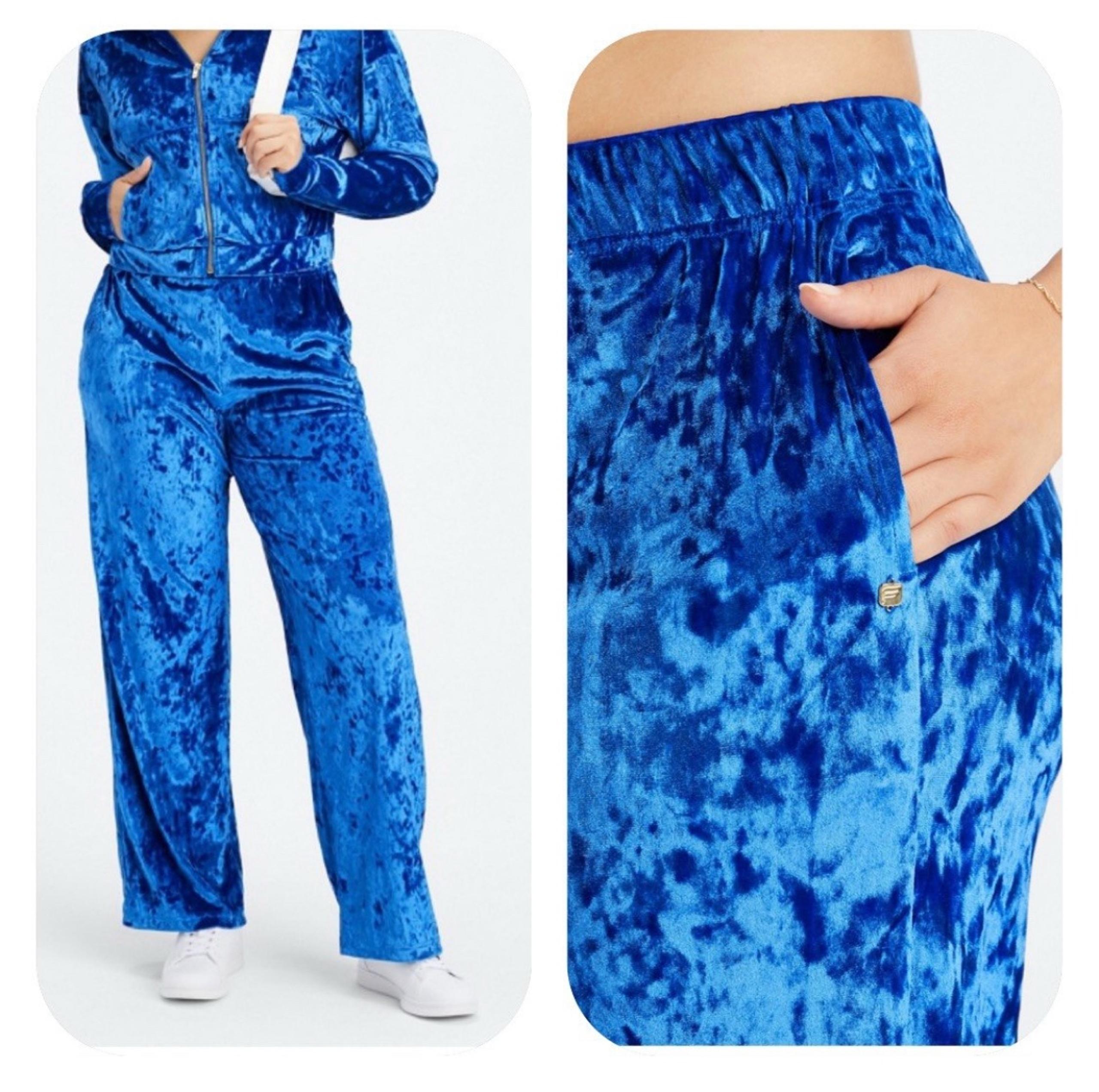 Fabletics S blue go to crushed velour wide leg pants