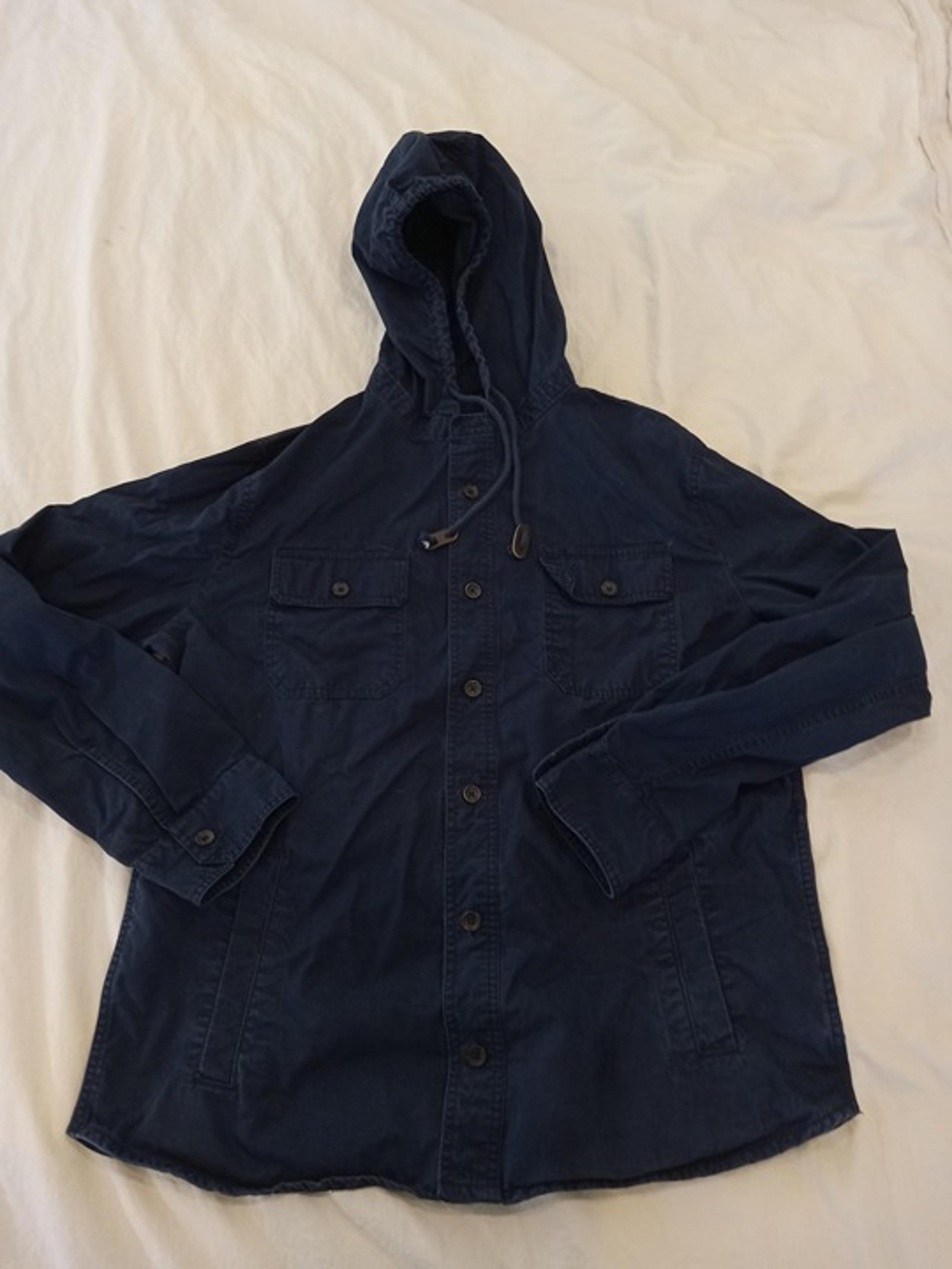 Banana Republic Women's Size Large Blue Hooded Long Sleeve Button Down Parka A9