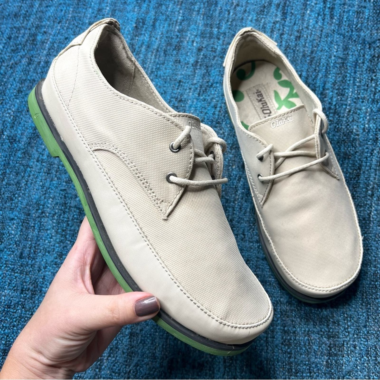 Olukai Honolulu Lace Mesh Casual Shoes in Creme and Green Men's 8.5 Beach Travel