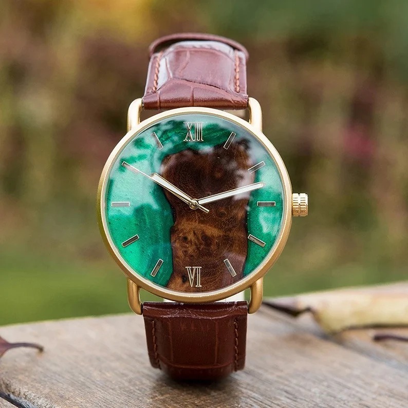 Personalized Wood Watch with Colored Dial| Engraved Wooden Watch