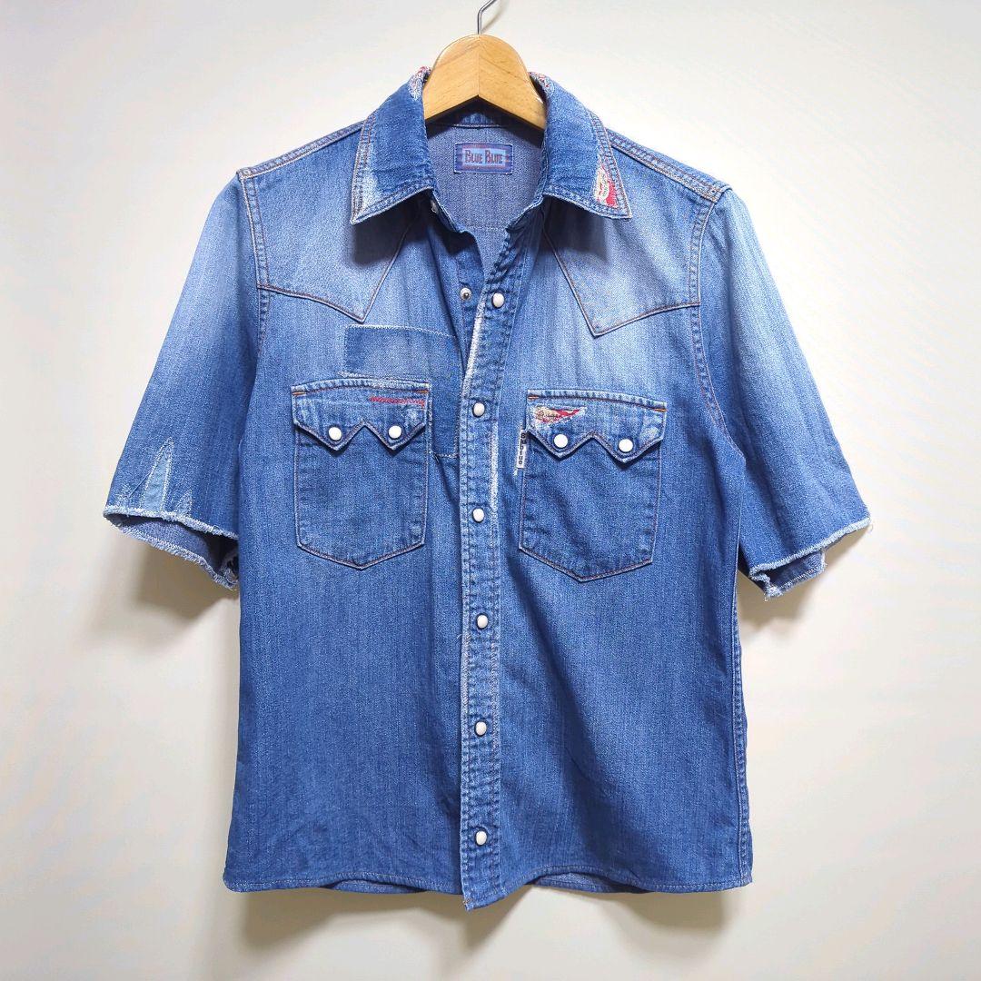 ★ Japanese Made BLUE BLUE Used Processed Repair Denim Western Shirt
