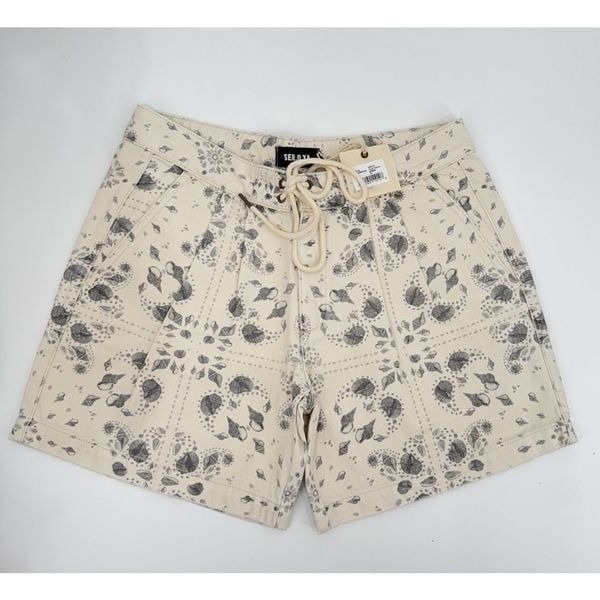 SER.O.YA Men's Tyler Shorts 7” Inseam Neutral Tan Shell Bandanna Print Sz 33