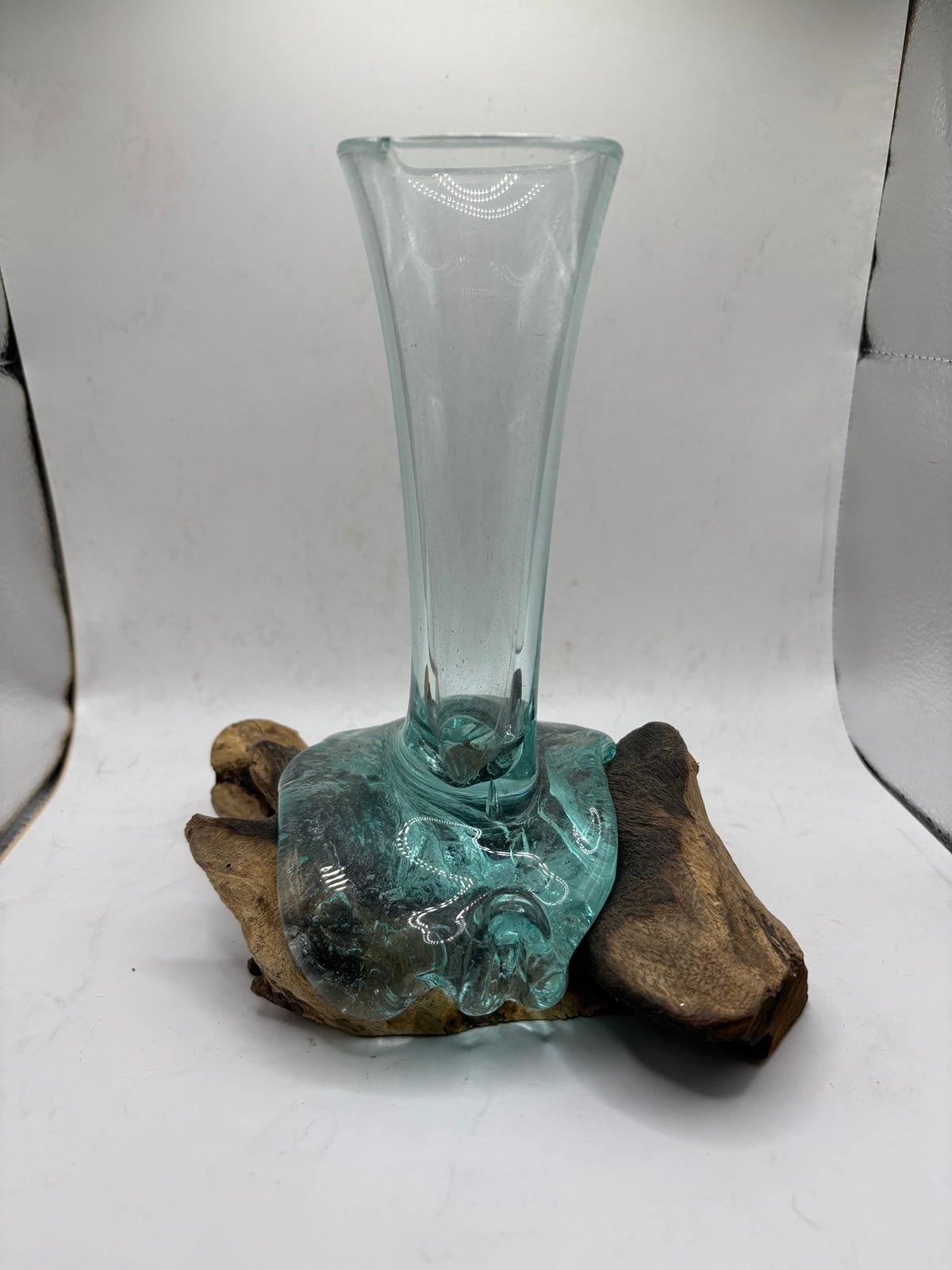Gamal Root Wood Base With Hand Blown Glass Vase