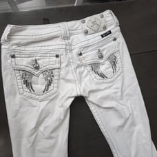 Miss Me White Bootcut Jeans Sequin Wing Pockets Bling Sparkle Low Rise