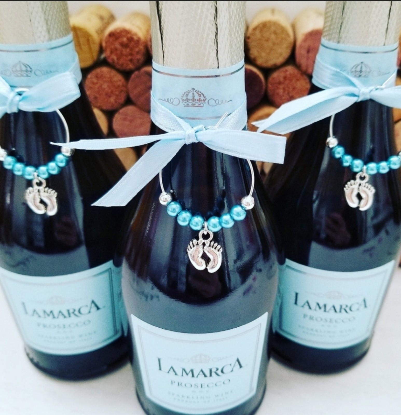 Blue Baby Shower Decor - 20 Wine Glass Charms - Party Favors