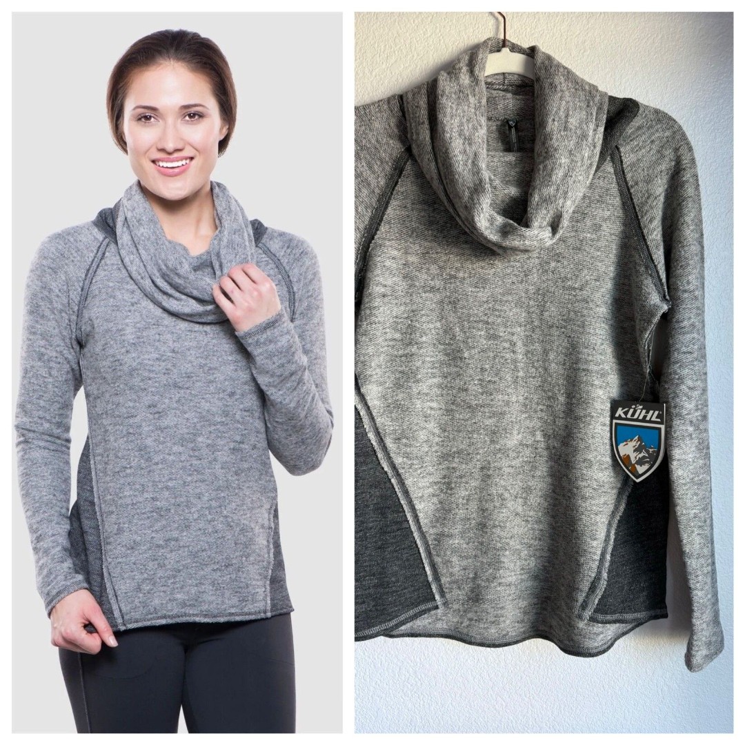 NWT Kühl Women's Nova Cowl Neck Two Tone Pullover in Ash Gray & Dark Gray Small