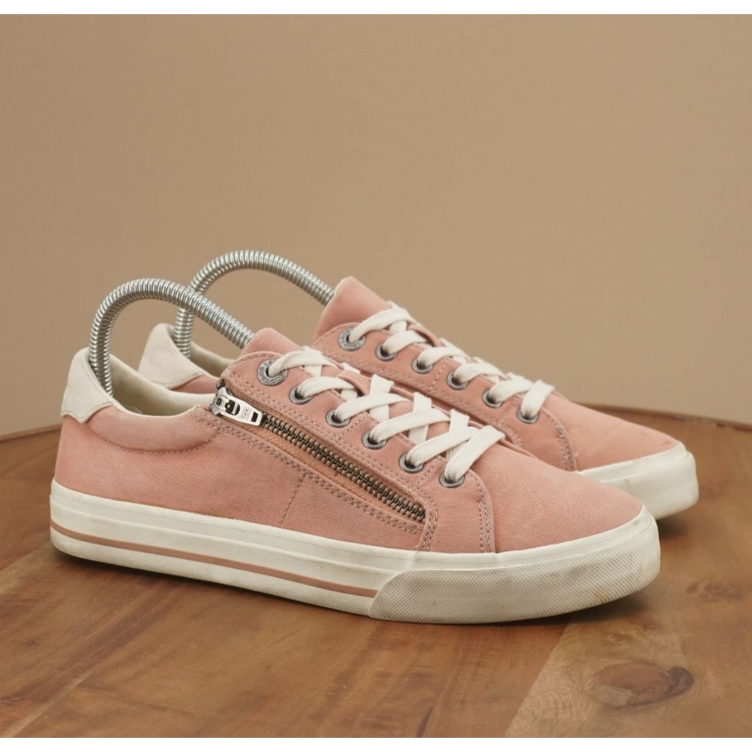 Taos Womens Z-Soul Lace Up Zip Sneakers Size 8.5 W Wide Clay Cream Pink Canvas