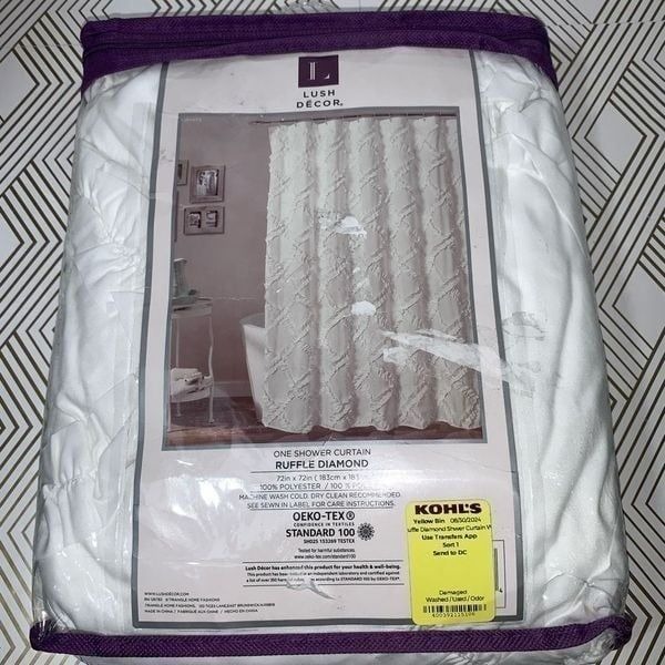 Lush Decor Ruffle Diamond Bathroom Shower Curtain White 72x72 Polyester New