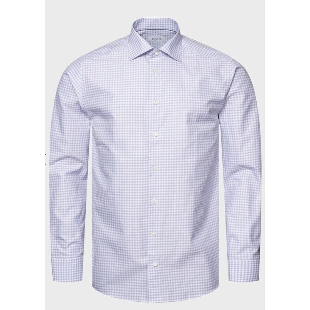 270 Eton Contemporary Fit Light Purple Check Dress Shirt Men Size L 16 (CO41#24