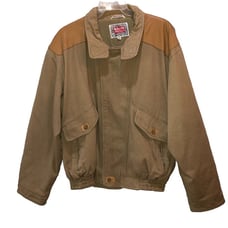 Vintage 80s M.Julian Adventures Canvas Leather Zip Up Khaki Jacket Coat Mens 44