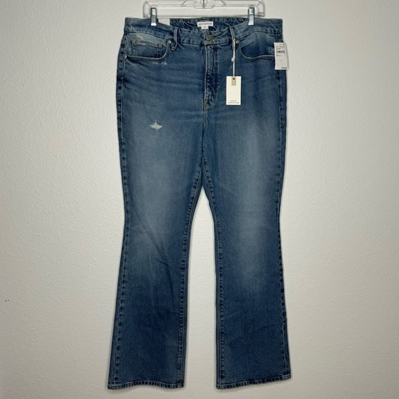 Good American Good Classic Distressed Boot Cut Jeans Indigo Size 15 / 14W NWT