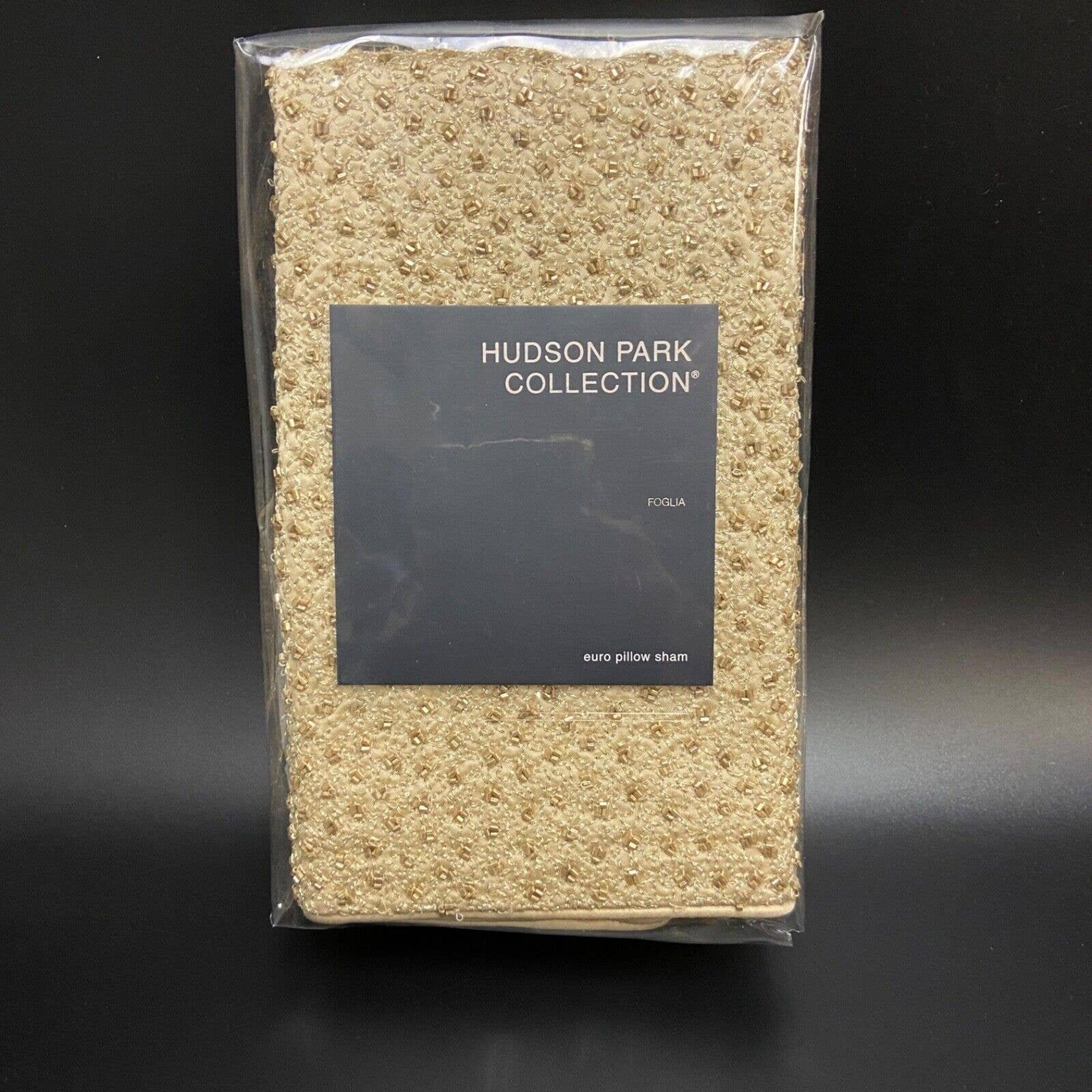Hudson Park Luxury Foglia Euro Pillow Sham Gold Beaded 26" x 26"