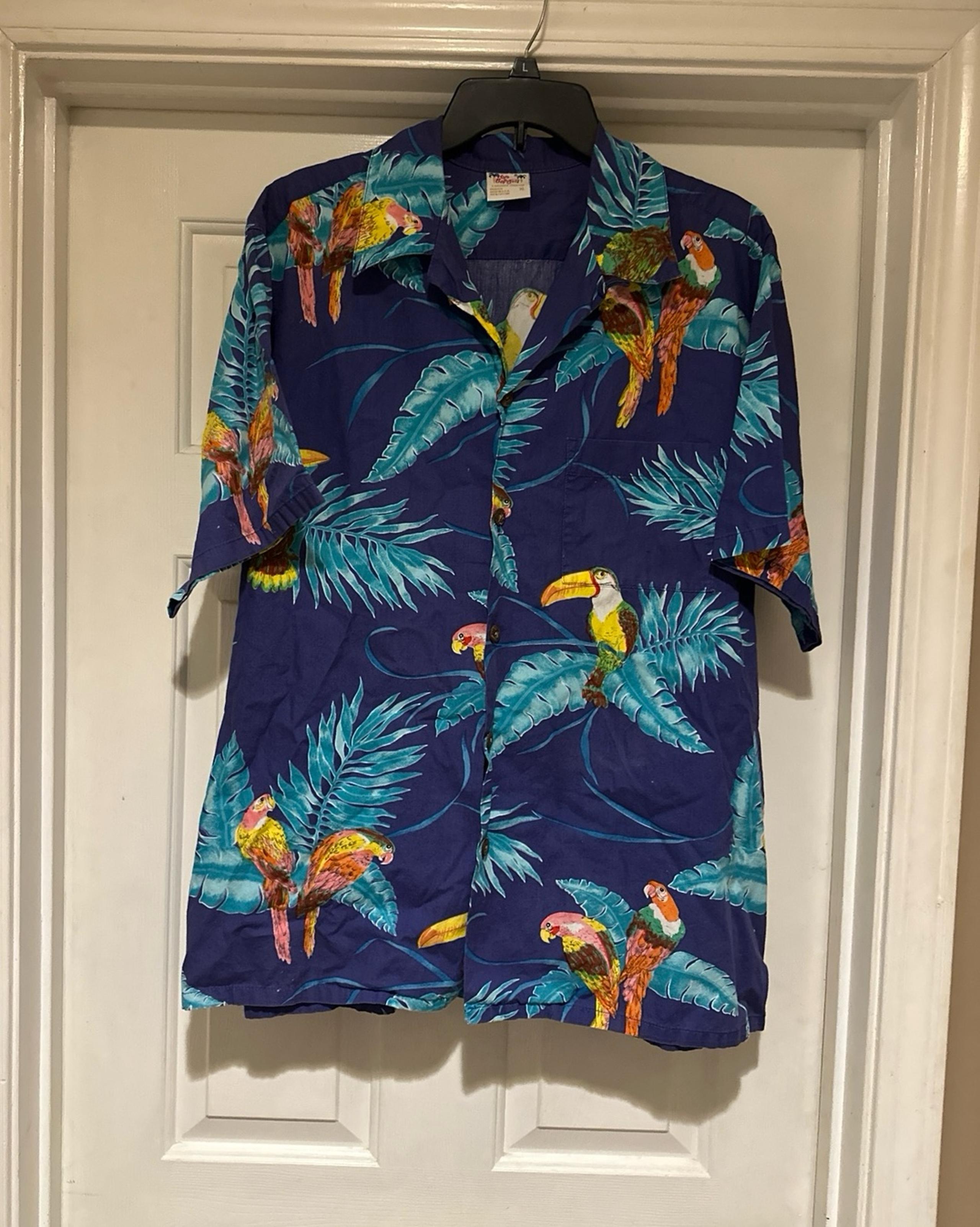 Go Barefoot Hawaiian Shirt Tropical Bird Print Men’s Size XL Made In USA