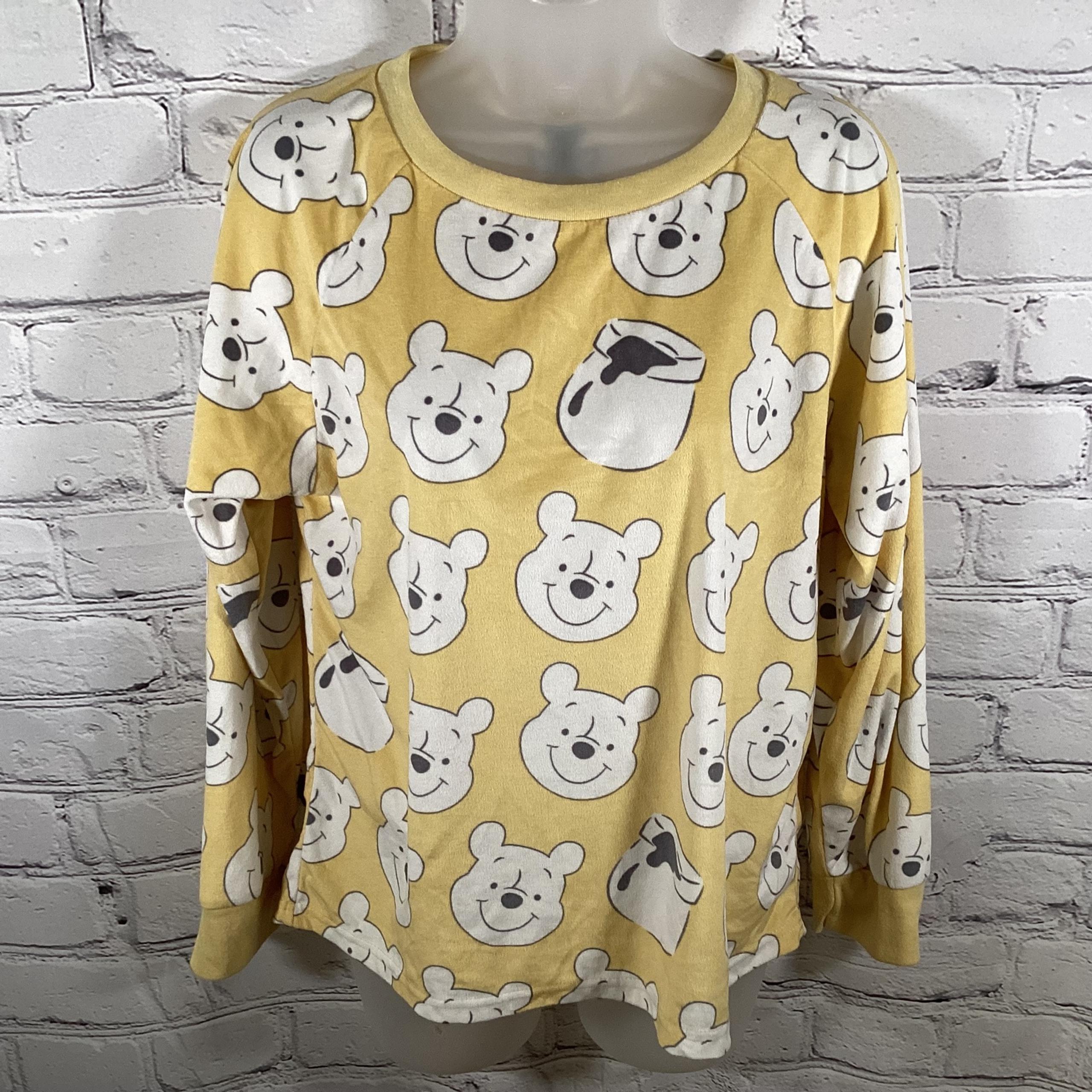 Womens Size Small Disney Winnie the Pooh Yellow White Velvet-feel Sleepwear Top