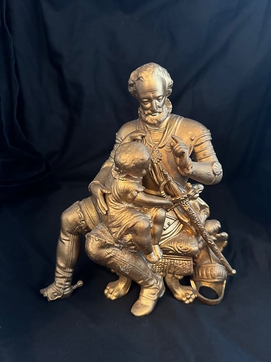 Medieval Soldier Sword Child Cast Iron Gold Metal Figurine heavy 8 x 8 x 4