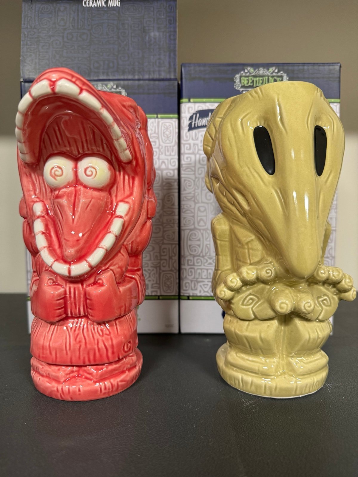 Beetlejuice Adam & Barbara Hand Painted Geeki Tikis 26 oz Ceramic Mugs SDCC EXC!